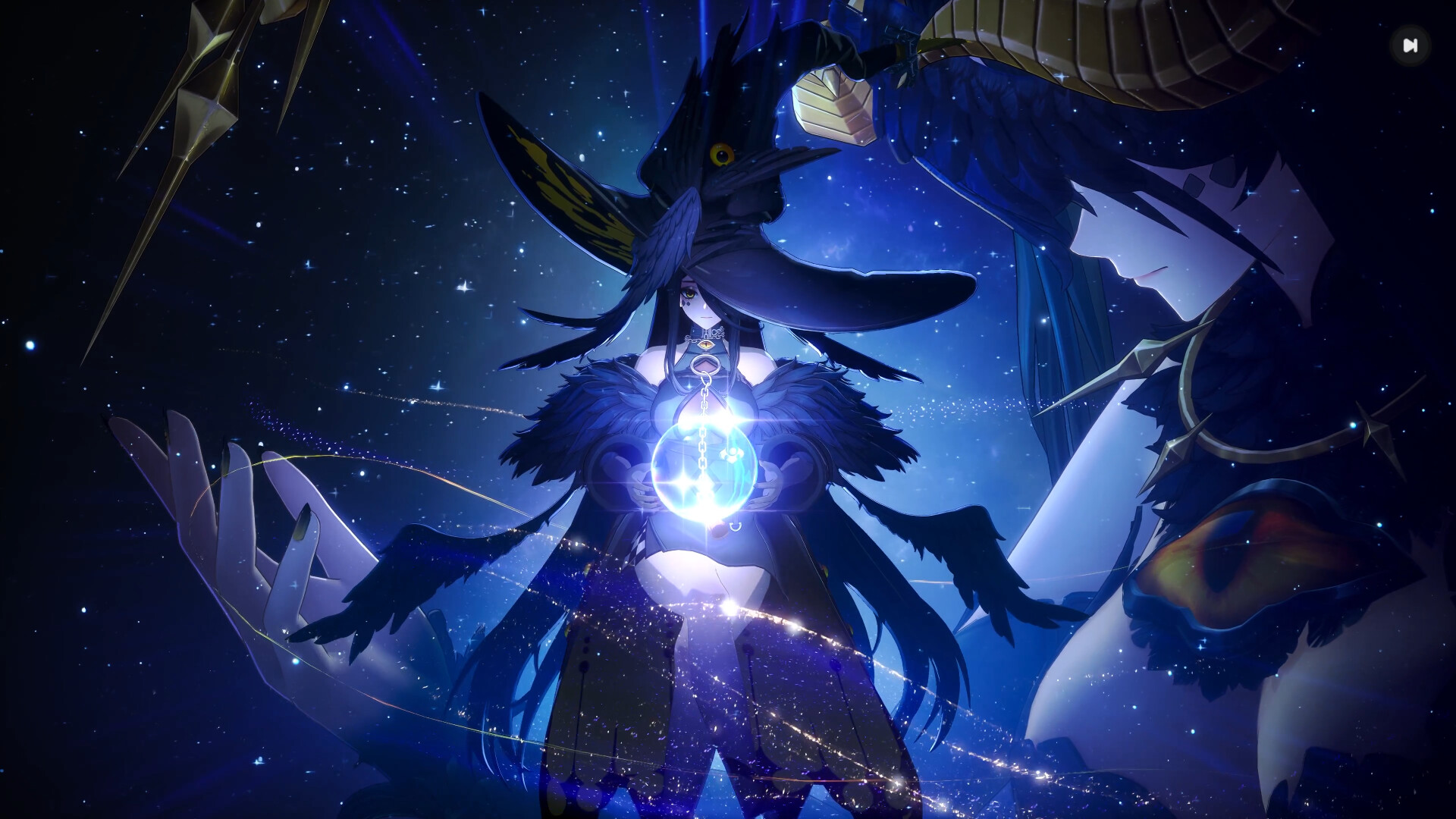 Dark supernatural enemy illuminated by a blue sphere in NTE
