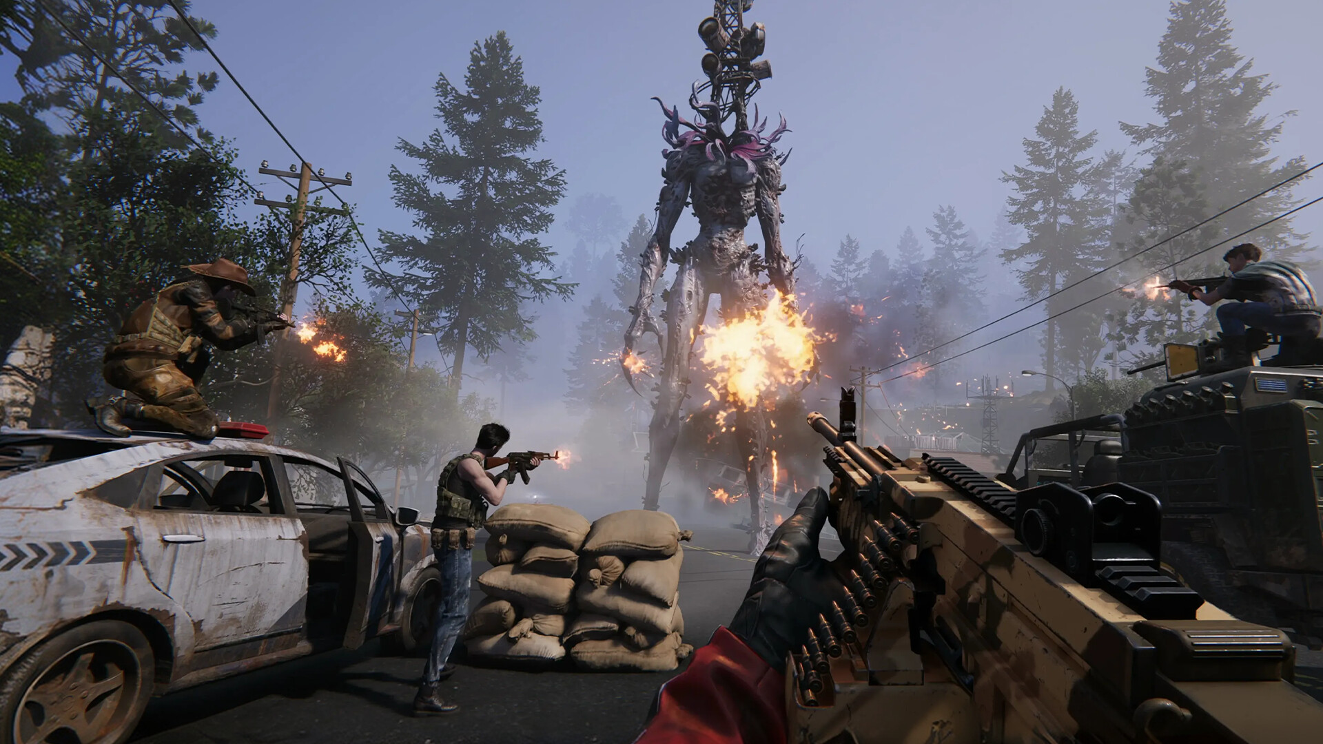 Survivors defending a road against enemies in Once Human
