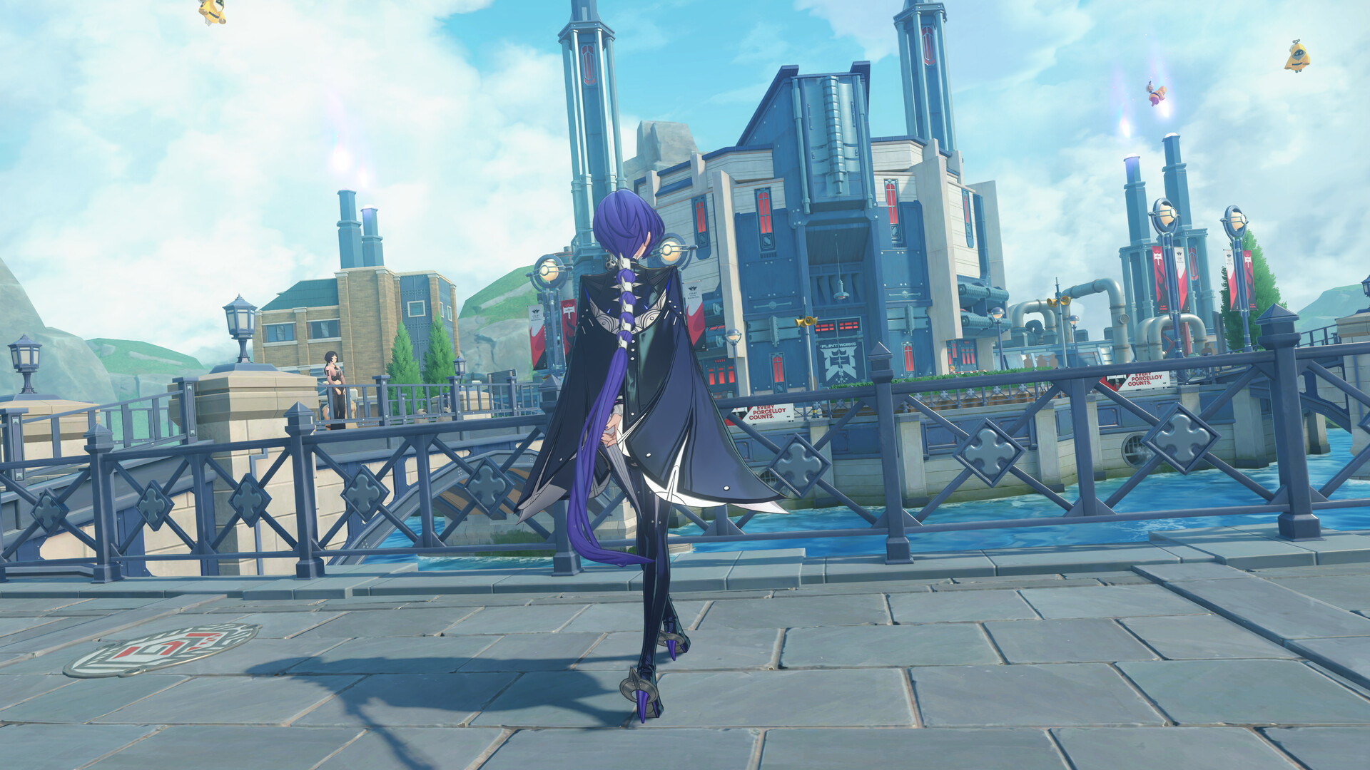 Agent facing a glowing enemy in Zenless Zone Zero